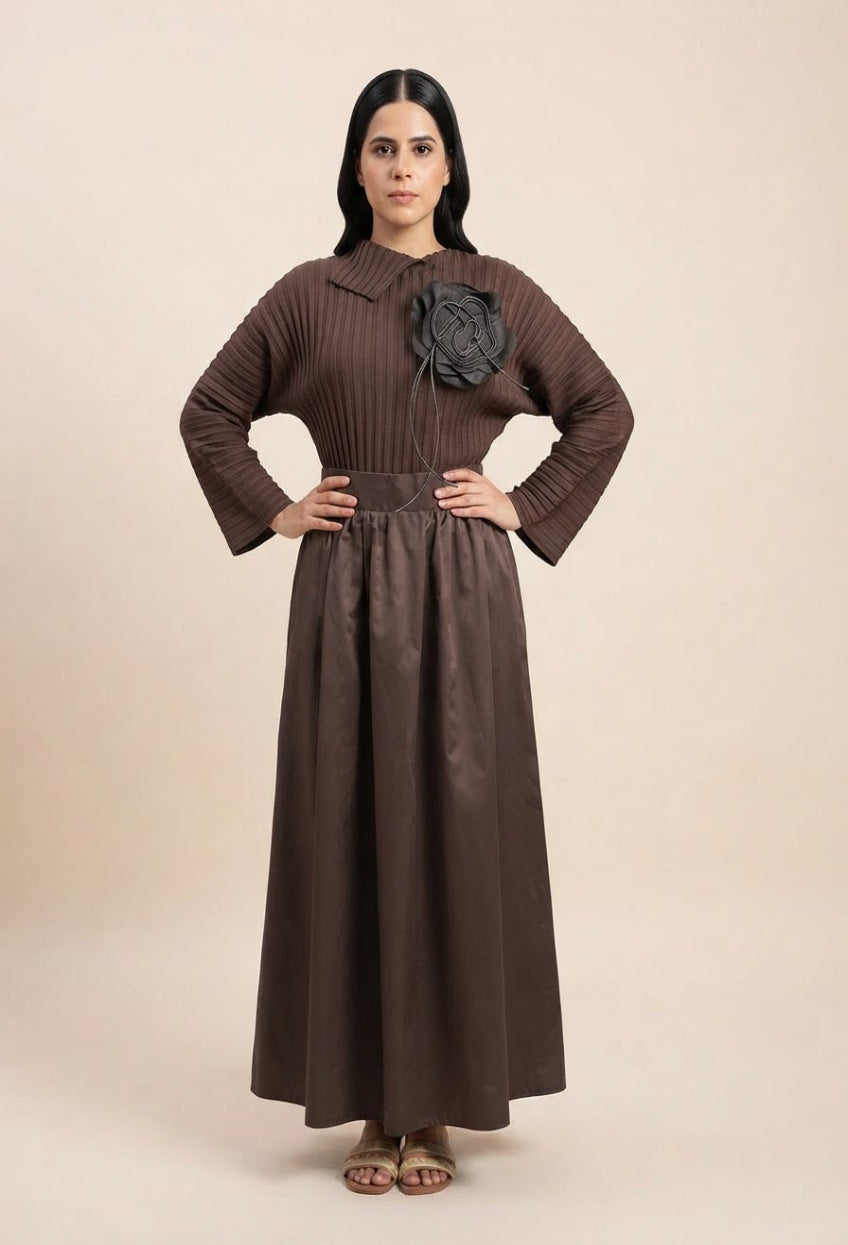 Brown Balloon Skirt and Top Set