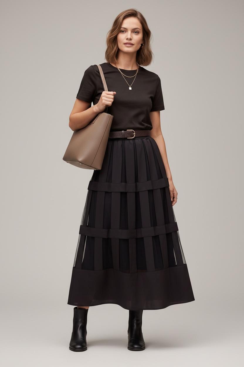 Brown Block Skirt
